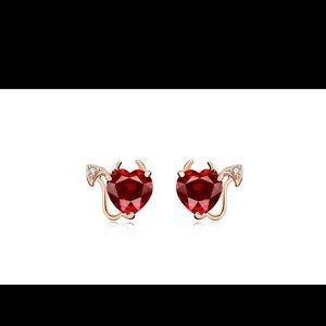 Heart Devil Earrings with Swarovski Red Gemstones